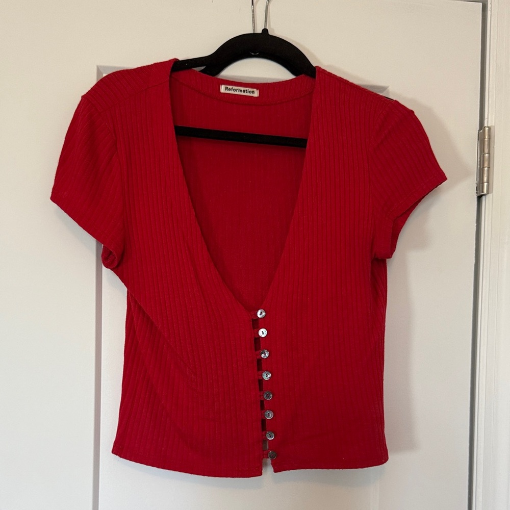 Reformation Scarlet Button-Down Top